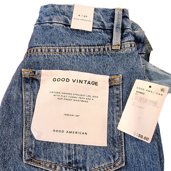 Good American Vintage Straight Leg Distressed Blue Jeans Womens Size 4/27 NWT - Picture 13 of 15